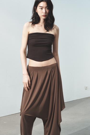 ASYMMETRIC FLOWING BAGGY TROUSERS - Light brown by Zara - Image 3