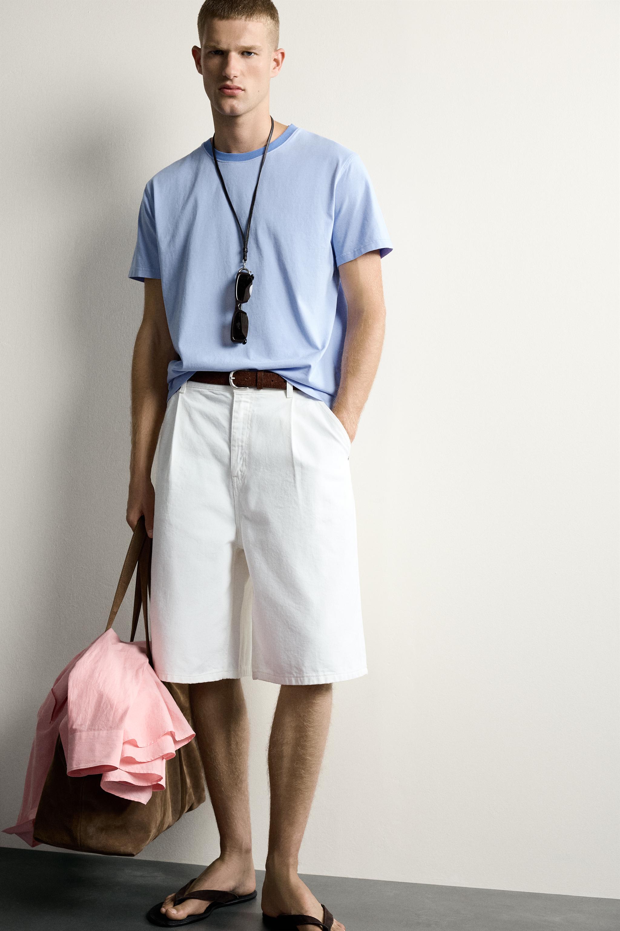 Мужские футболки Zara CONTRAST NECK RELAXED FIT T-SHIRT — фото 5