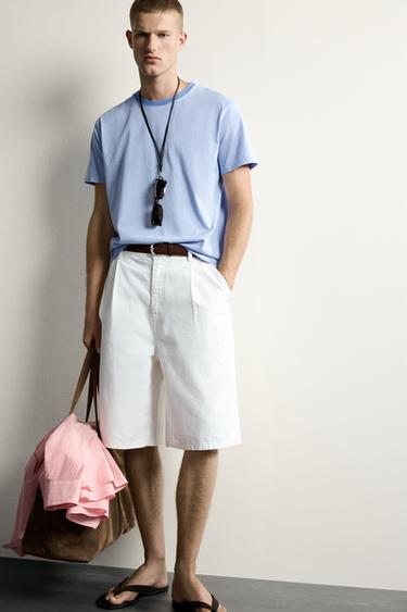 CONTRAST NECK RELAXED FIT T-SHIRT - LIGHT BLUE by Zara