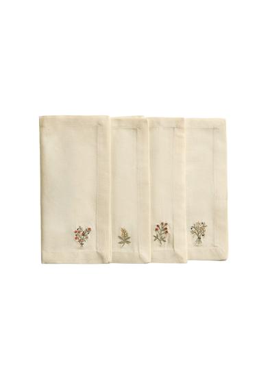 PACK SERVIETTEN BLUMENSTICKEREI (4ER-PACK) - Cremefarben von Zara