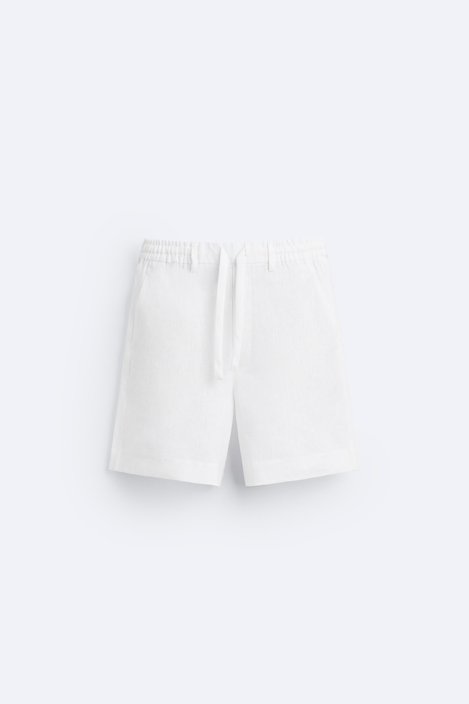 100% LINEN SHORTS - White