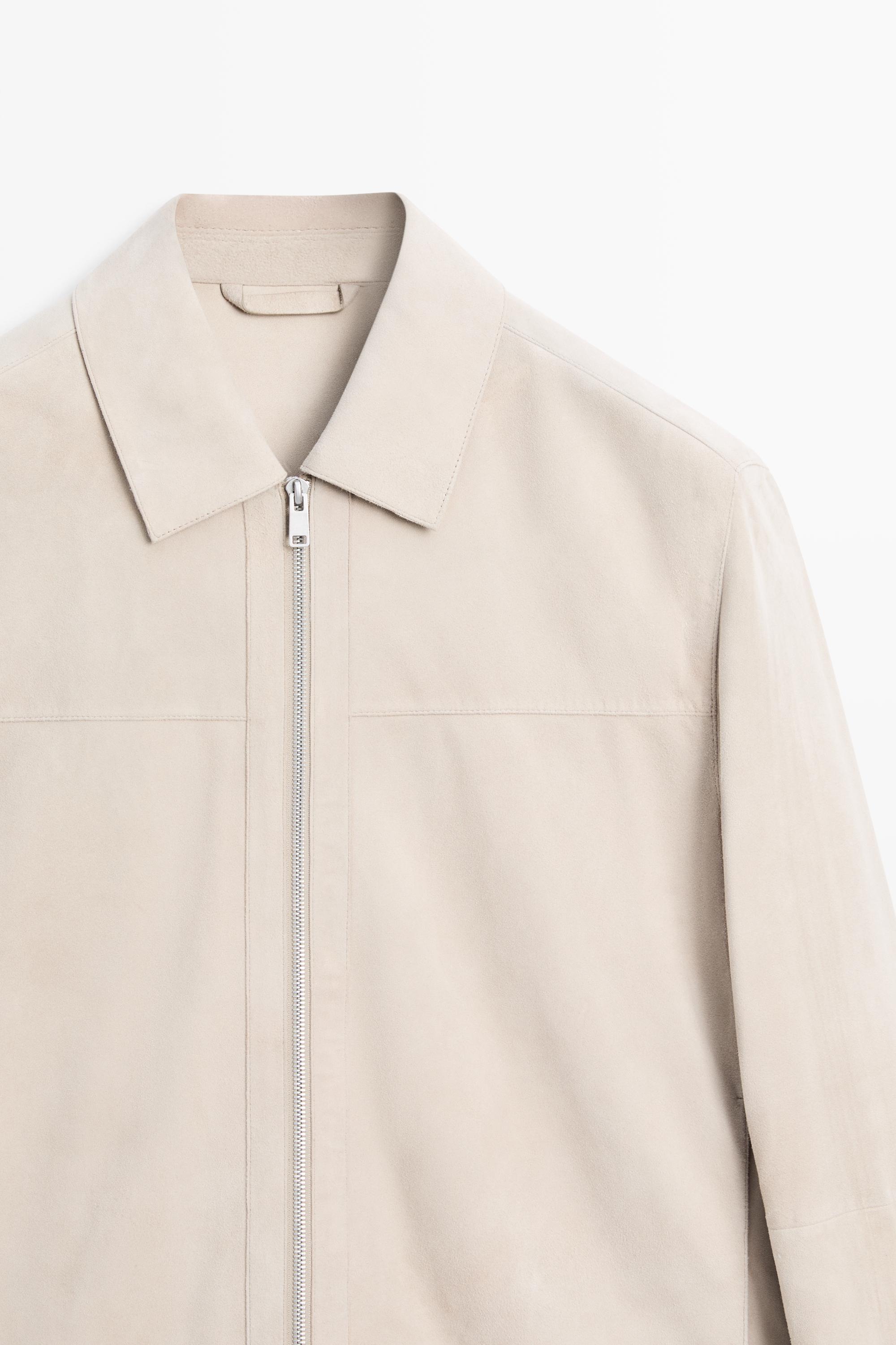 Suede leather jacket with collar