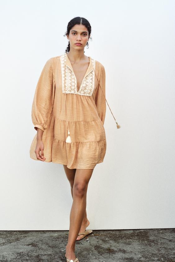 Zara Mini Dress SHORT PLEATED DRESS Fuchsia ZARA Cambodia