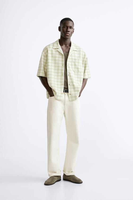 TEXTURED CHECK SHIRT - Green / Ecru | ZARA India