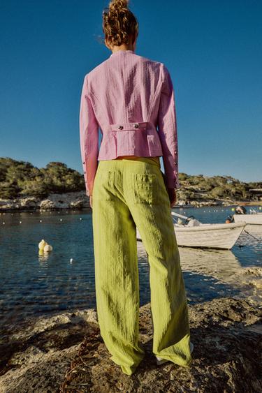 PANTALON LARGE TAILLE HAUTE À RABAT - Vert de Zara - Image 4