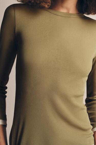 T-SHIRT DOUBLE EN COTON SUPIMA® - Kaki de Zara - Image 2