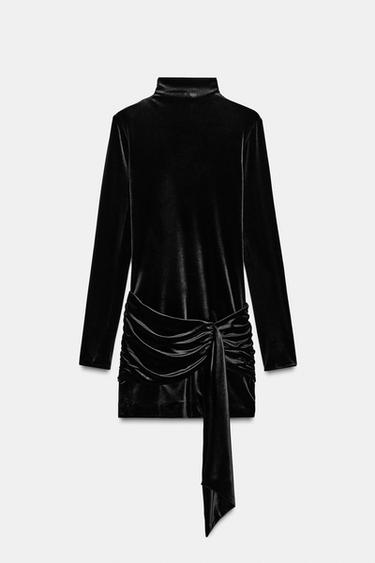 ROBE COURTE EN VELOURS AVEC FAUX FOULARD - Noir de Zara - Image 7