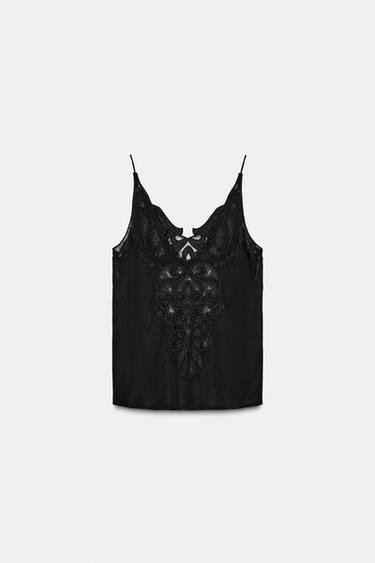 Zara LACE TOP ZW COLLECTION - Black