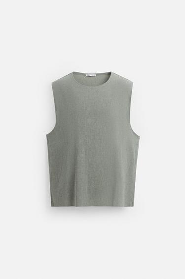 T-SHIRT TANK RELIEF - Vert gris de Zara