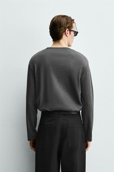 RIBBED HENLEY T-SHIRT - Dark grey by Zara - Image 2
