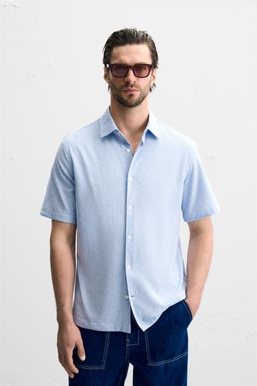 REGULAR FIT SOFT SHIRT - Blue/White by Zara
