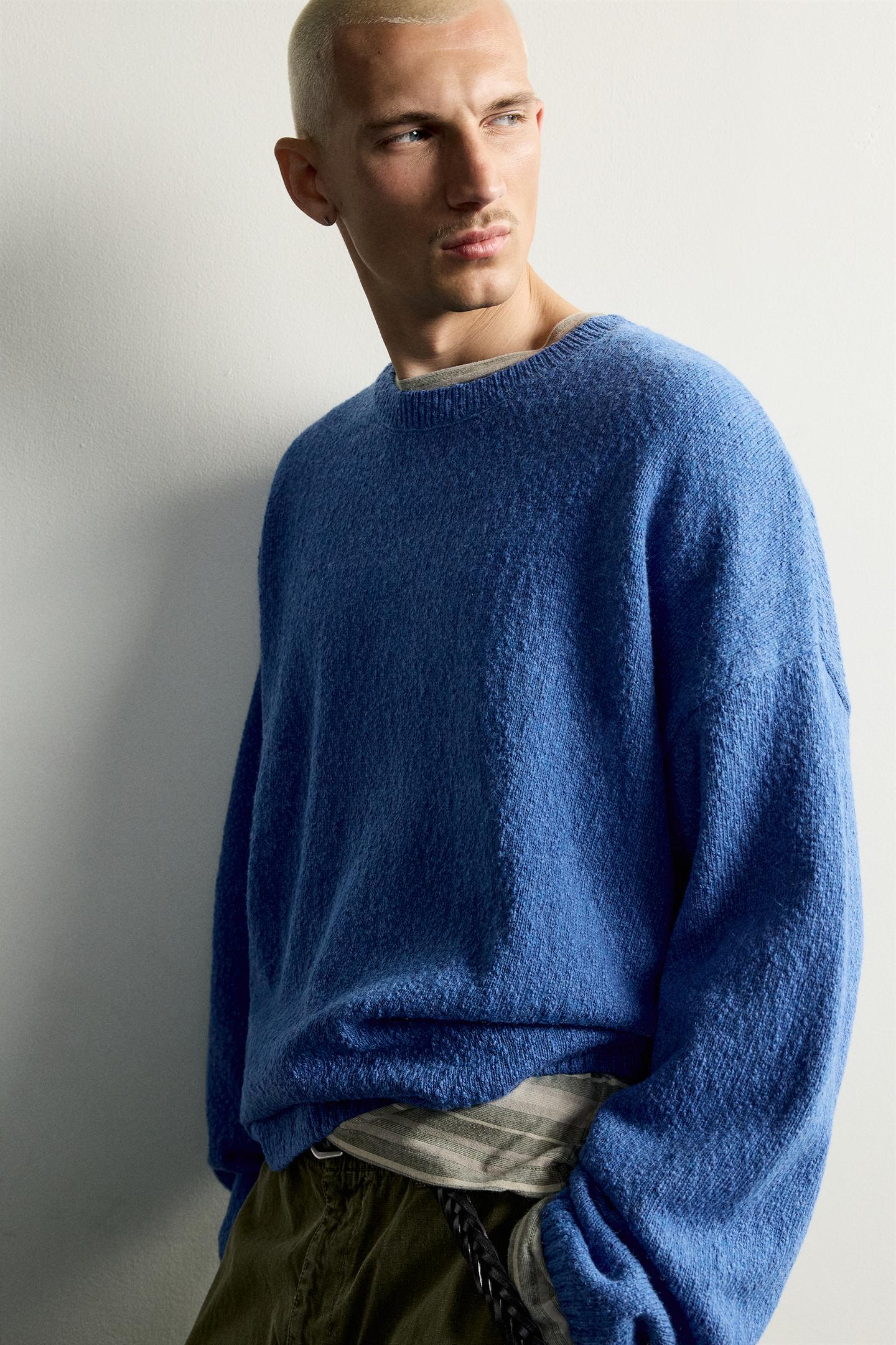 Мужской свитер Zara Relaxed Fit BouclÉ Structure, цвет: Синий — фото 5