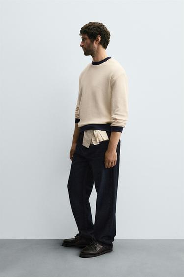 CONTRAST CHECK-TEXTURE SWEATSHIRT - Ecru by Zara - Image 3