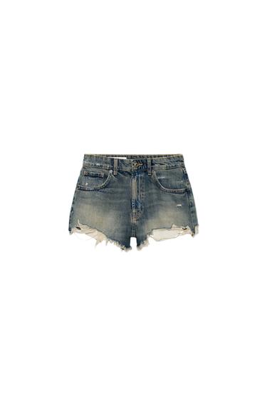 TRF HIGH-WAIST RIPPED DENIM SHORTS - Blue / Grey by Zara