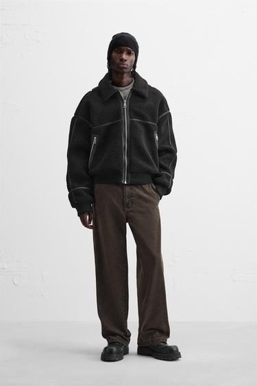 JAQUETA COM EFEITO DE PELO ENCARACOLADO EM CONTRASTE - Preto da Zara - Imagem 0