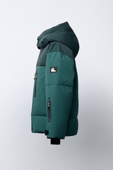 WATER-RESISTANT AND WINDPROOF COLOR BLOCK DOWN FEATHER PUFFER JACKET WITH DETACHABLE HOODIE RECCO® SYSTEM SKI COLLECTION - Green by Zara - Image 3