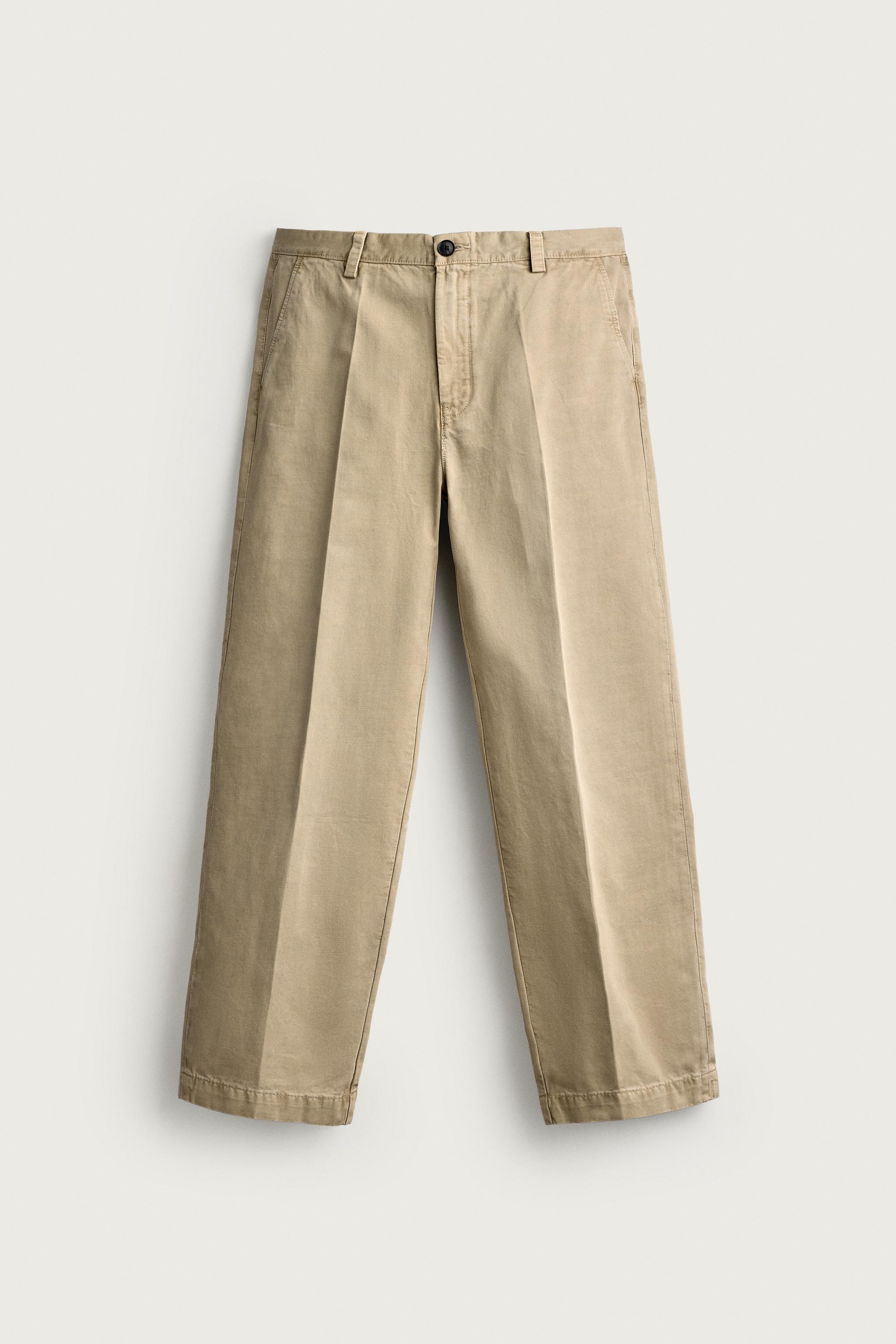 RELAXED-FIT WASHED CHINO PANTS — Beige