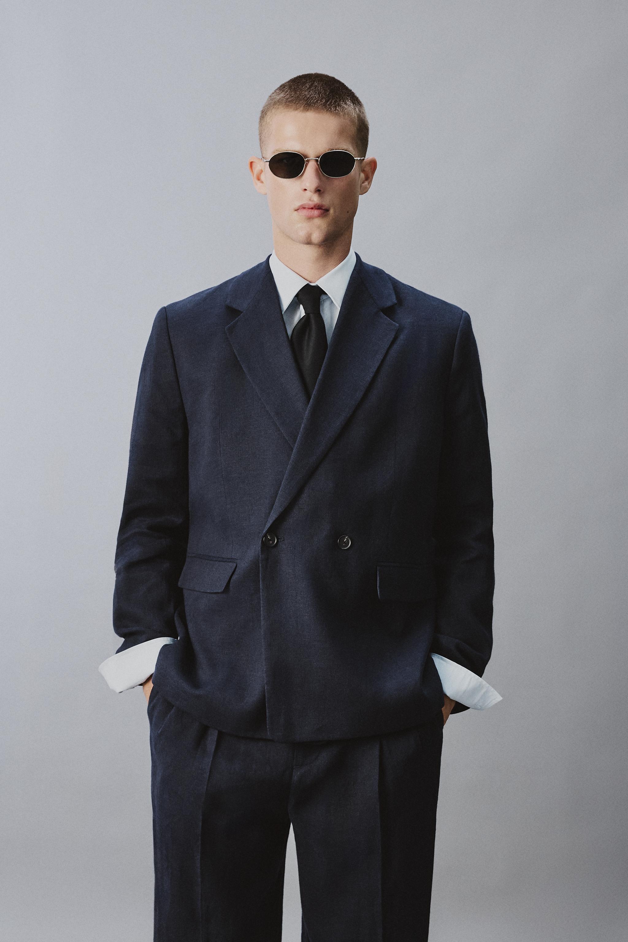 DOUBLE BREASTED LINEN - COTTON SUIT JACKET