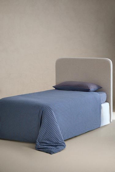 KIDS' STRIPED FLANNEL COTTON FITTED SHEET — Bluish 2