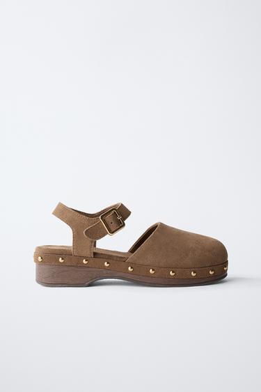 SPLIT LEATHER CLOGS - Brown by Zara