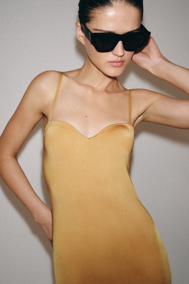 Zara SHORT STRAP DRESS - Dark yellow