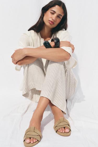 SANDÁLIA PLANA DE CROUTE CRUZADA - Marrom da Zara