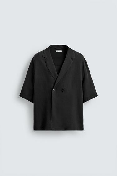 VISCOSE/LINEN KIMONO SHIRT - Black by Zara