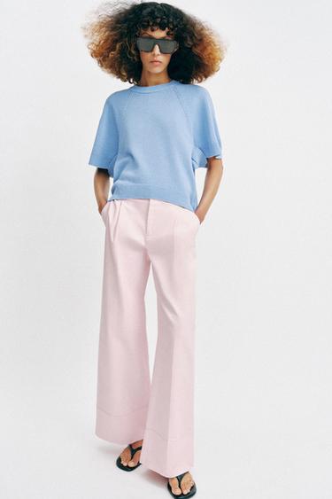 ROUNDED HEM SHORT SLEEVE KNIT JUMPER - Sky blue by Zara