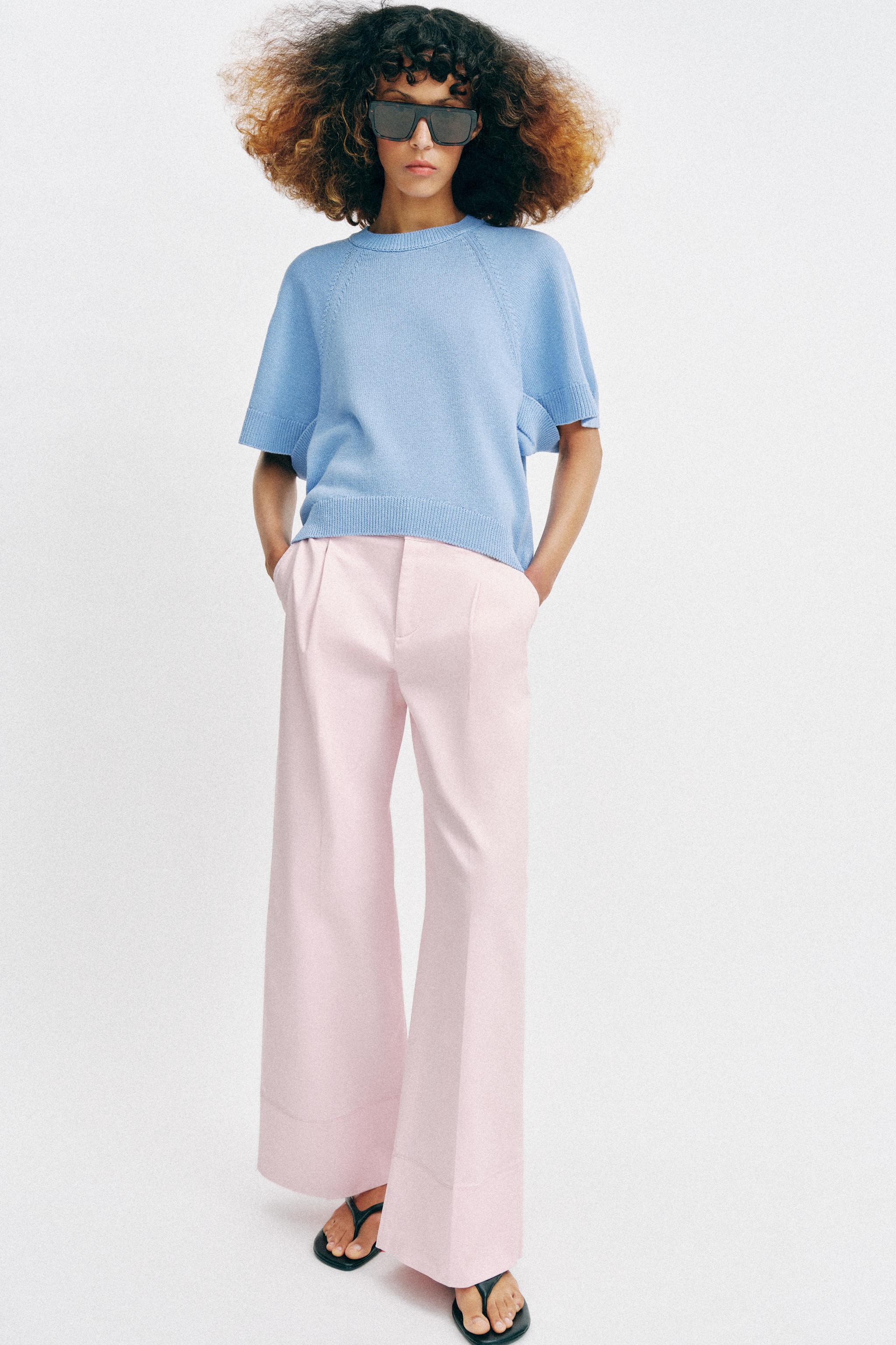 ROUNDED HEM SHORT SLEEVE KNIT JUMPER