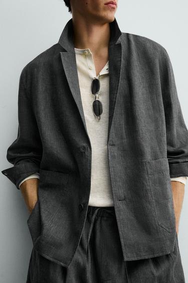 100% LINEN OVERSHIRT - Charcoal grey by Zara