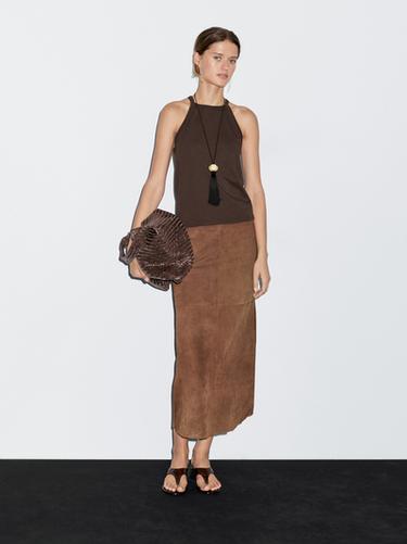 Zara Cotton blend halter top - Brown - Image 0