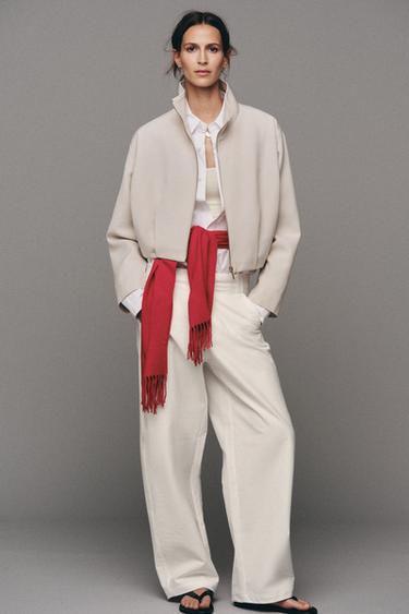 HIGH COLLAR BOMBER JACKET - Ecru by Zara
