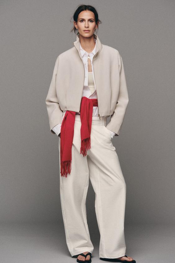 HIGH COLLAR BOMBER JACKET - Ecru by Zara - Image 0