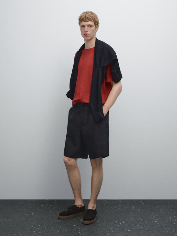 Short sleeve linen knit T-shirt