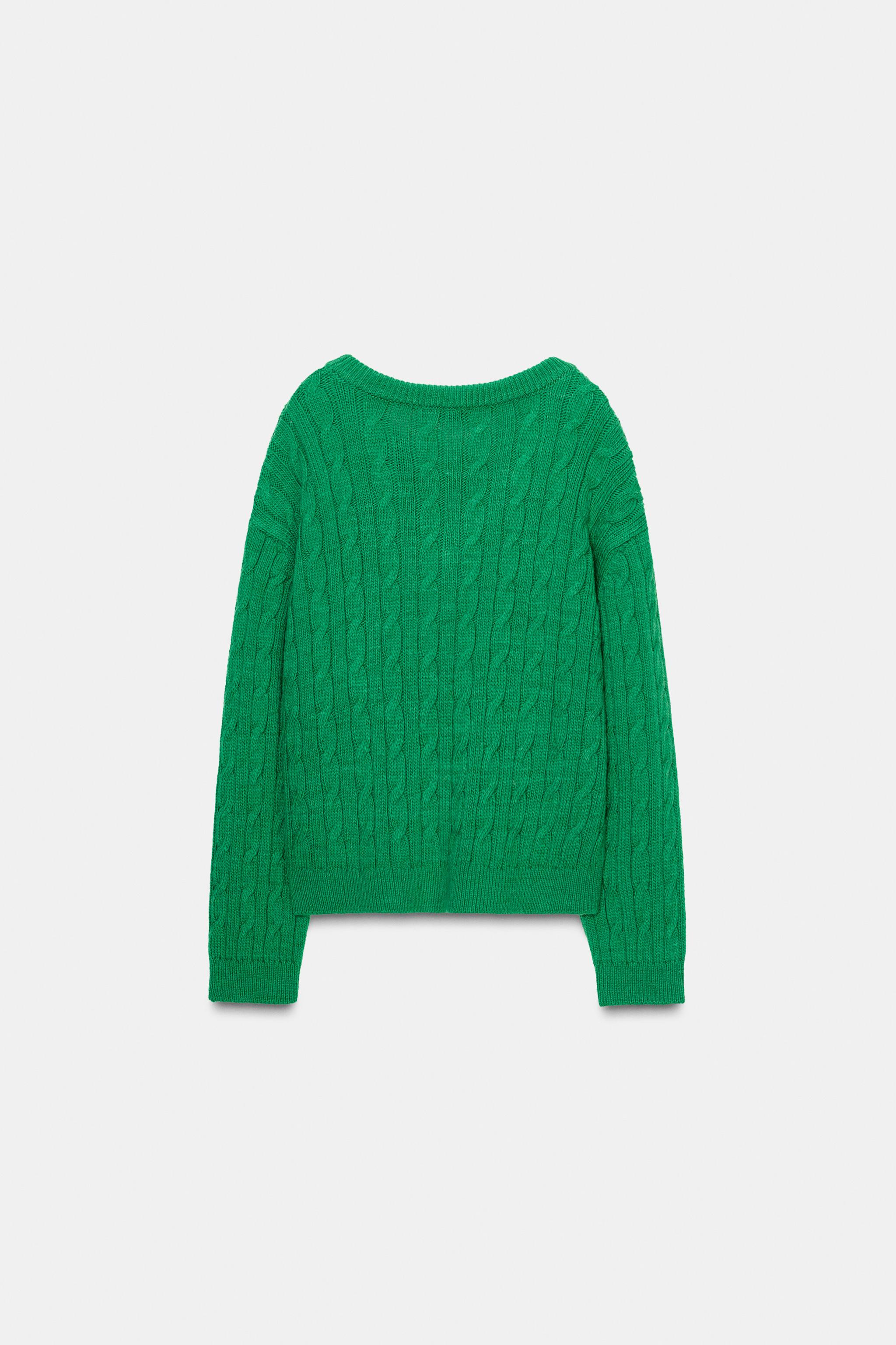 ケーブルニット　Vネック　グリーン ZARA ザラ Vネック ケーブルニット セーター グリーン｜Yahoo!フリマ