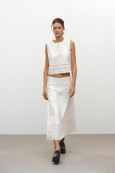 FALDA MIDI BORDADO ZW COLLECTION - Crudo de Zara