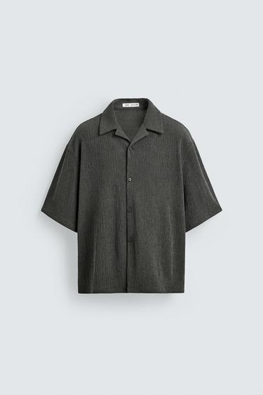 Zara TEXTURED RELAXED FIT SHIRT - Gray green