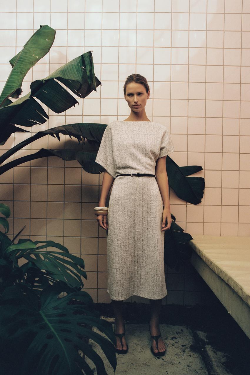 TEXTURED BELTED MIDI DRESS - Ecru / Beige | ZARA United States TEXTURED BELTED MIDI DRESS - Ecru / Beige | ZARA United States
