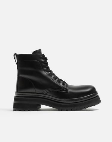 LEATHER LACE-UP BOOTS - Black by Zara