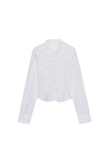 ÁO SƠ MI VẢI POPLIN XẾP NẾP CO GIÃN - Màu đen/Trắng từ Zara