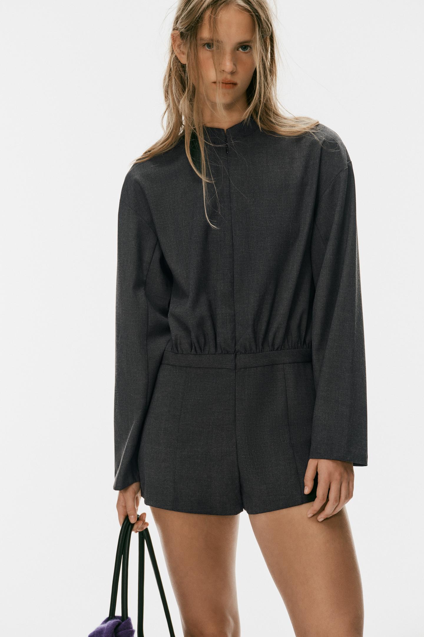 Женский комбинезон Zara Zip-Up Short Jumpsuit, цвет: Антрацитовый серый — фото 2