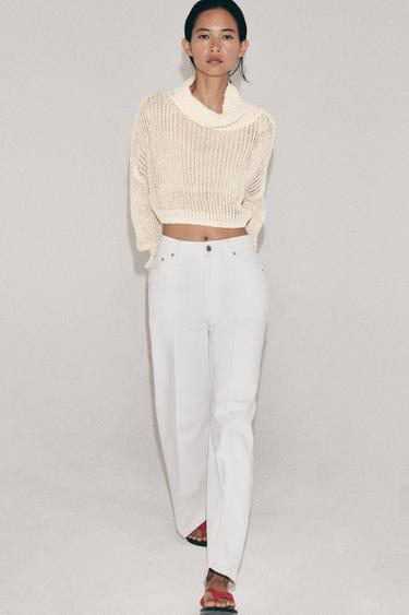CROPPED HIGH-NECK JUMPER - Light ecru by Zara