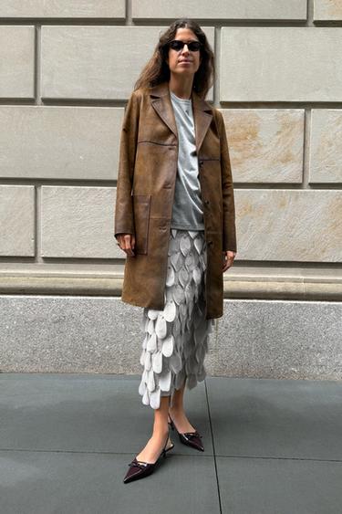 Zara ZW COLLECTION BEADED MIDI SKIRT - Light gray