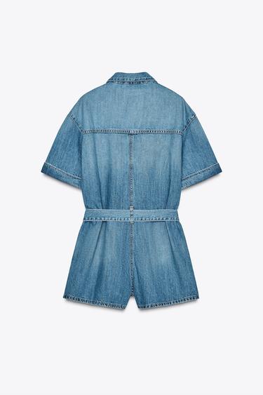 TRF DENIM PLAYSUIT WITH BELT - Light blue by Zara - Image 6