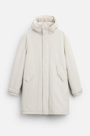 QUILTED HOODED PARKA - Stone by Zara