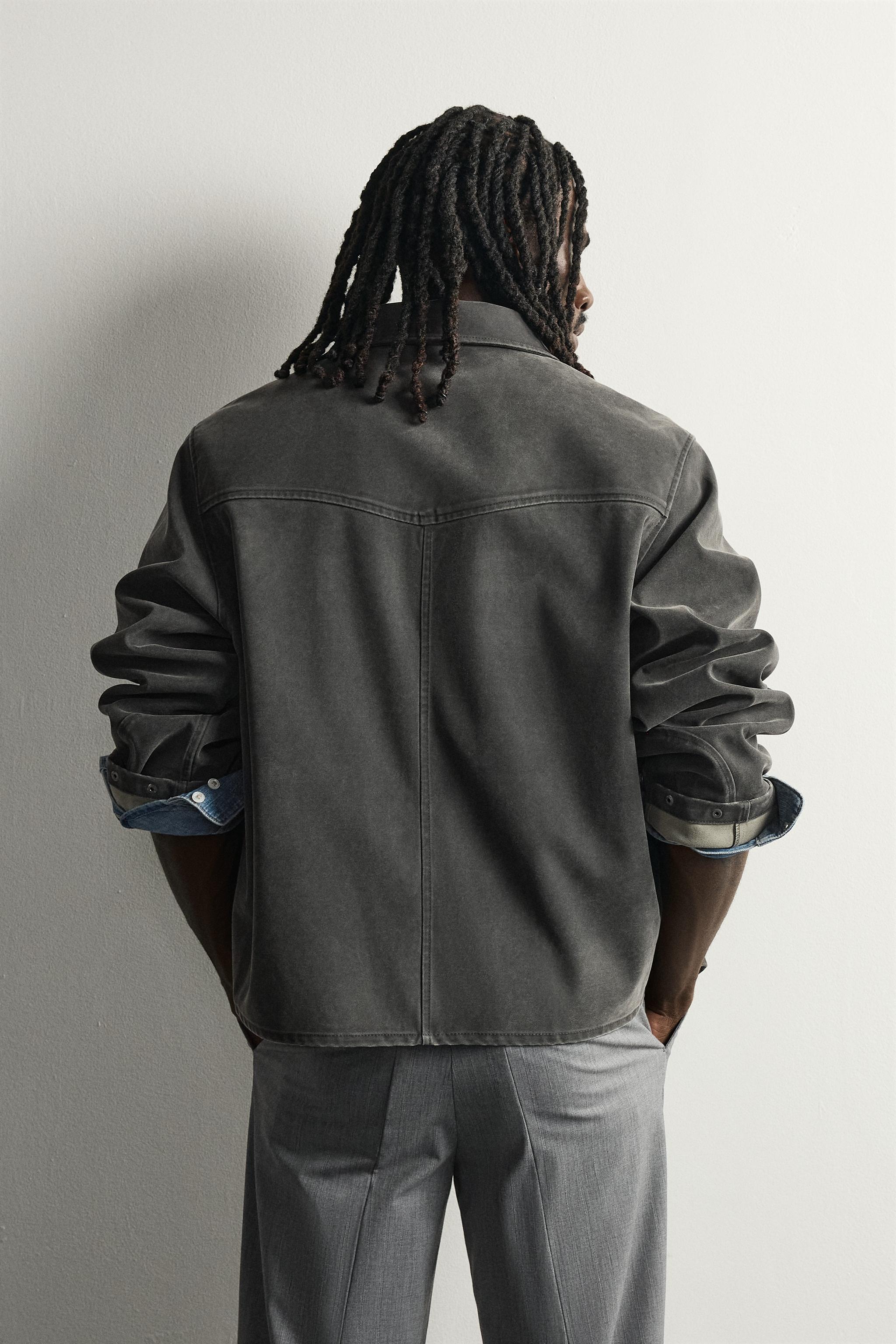 WASHED FAUX SUEDE OVERSHIRT
