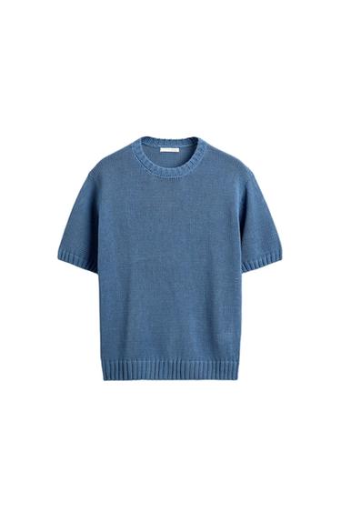 Zara RELAXED FIT KNIT T-SHIRT - Blue