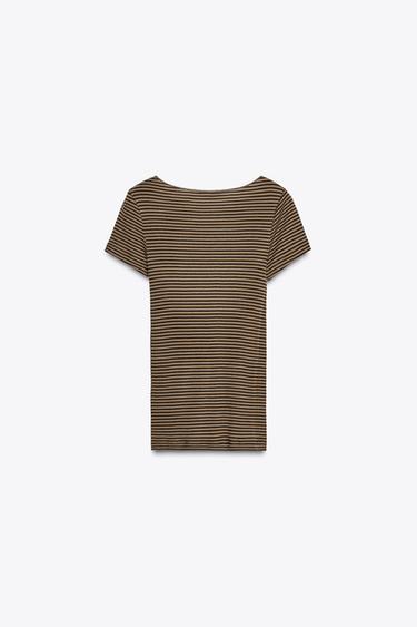 GESTREIFTES T-SHIRT - Beige von Zara