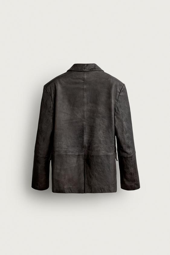 VESTE EN CUIR REGULAR FIT - Gris chiné de Zara - Image 7