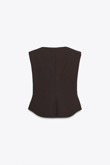 TOP EN CRÊPE PÉPLUM À ÉPAULETTES - Marron de Zara - Image 5